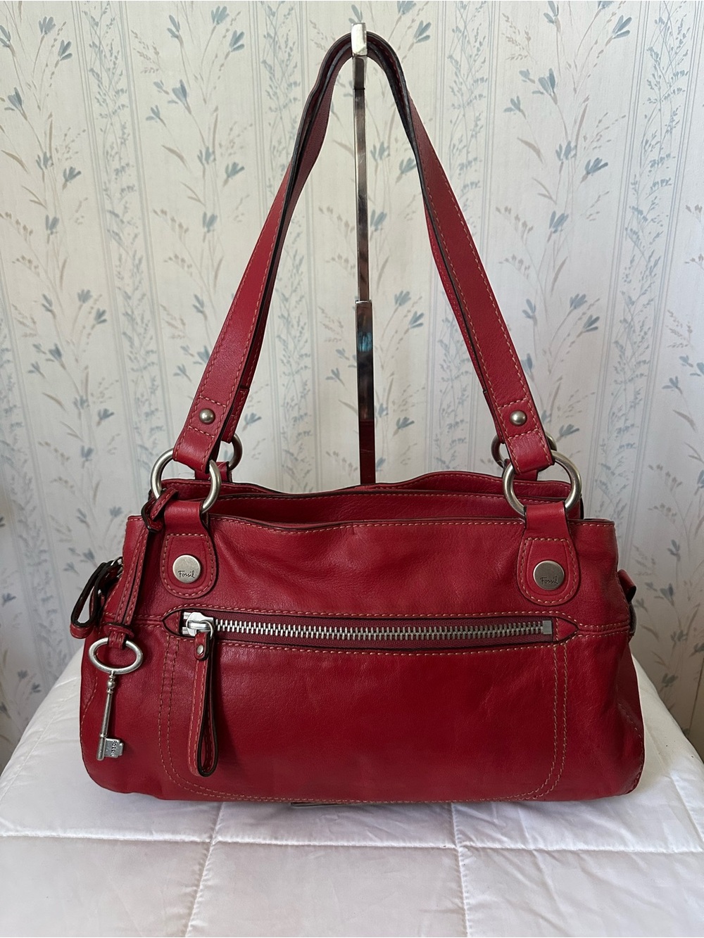 Fossil Red Leather Shoulder Bag